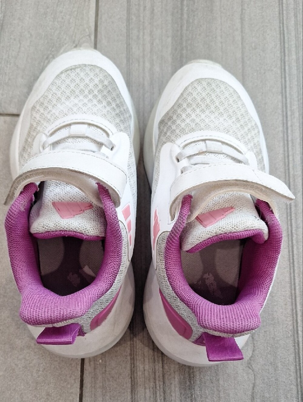 adidas White and Pink Kids Velcro Sneakers - Picture 2 of 9